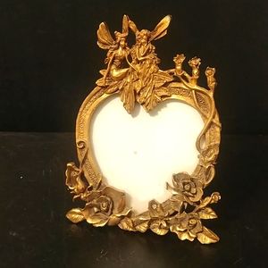 VTG Goldtone Metal Elves Schick Ornate Mini Photo  Frame